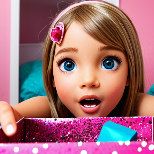 Home 6 **
A vibrant and colorful unboxing scene of a LOL Surprise doll. Focus on the excitement and surprise in a young girl's eyes as she opens the layers, revealing accessories. Include sparkles and confetti to enhance the sense of fun and anticipation. The background should be a typical child's bedroom, slightly blurred to keep the focus on the doll and girl.
**