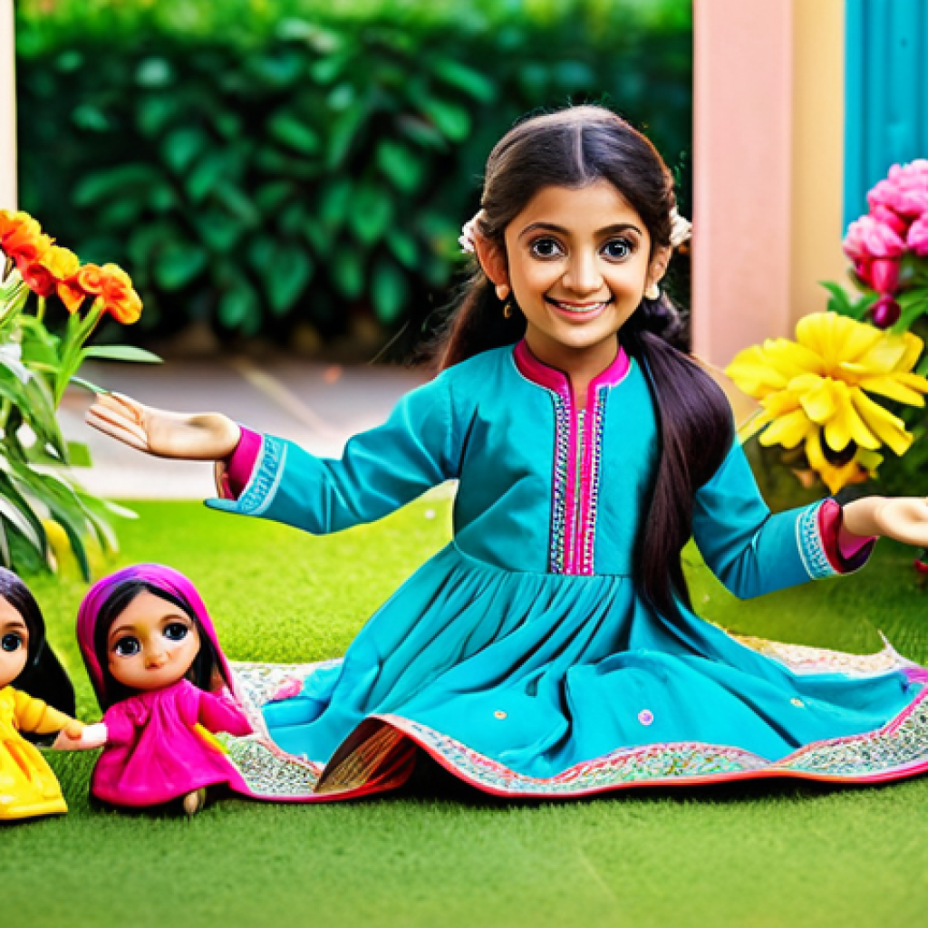 **
"A bright and cheerful scene of a young girl, fully clothed in a traditional Indian salwar kameez, playing with her LOL Surprise dolls in a vibrant, colorful garden filled with flowers. Safe for work, appropriate content, family-friendly, perfect anatomy, natural proportions, high-resolution, professional illustration."
**