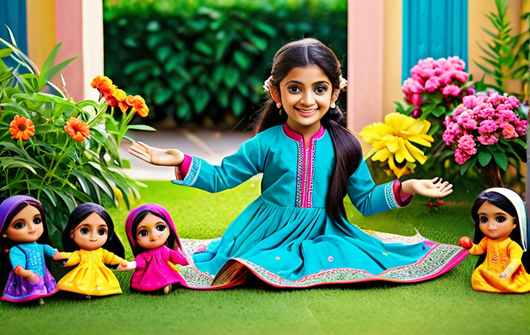 **
"A bright and cheerful scene of a young girl, fully clothed in a traditional Indian salwar kameez, playing with her LOL Surprise dolls in a vibrant, colorful garden filled with flowers. Safe for work, appropriate content, family-friendly, perfect anatomy, natural proportions, high-resolution, professional illustration."
**